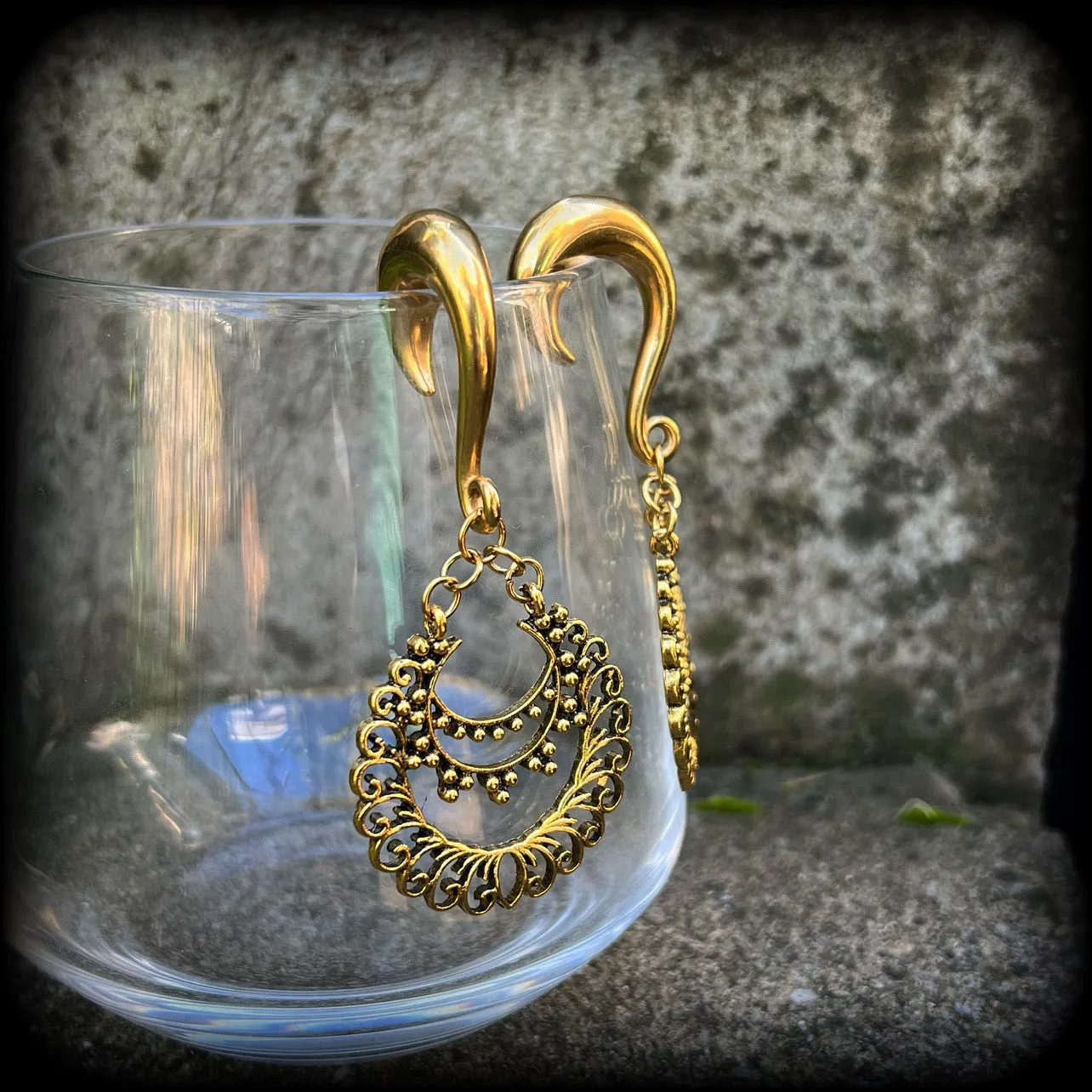 Ornate filigree Aphrodite henna gauged earrings