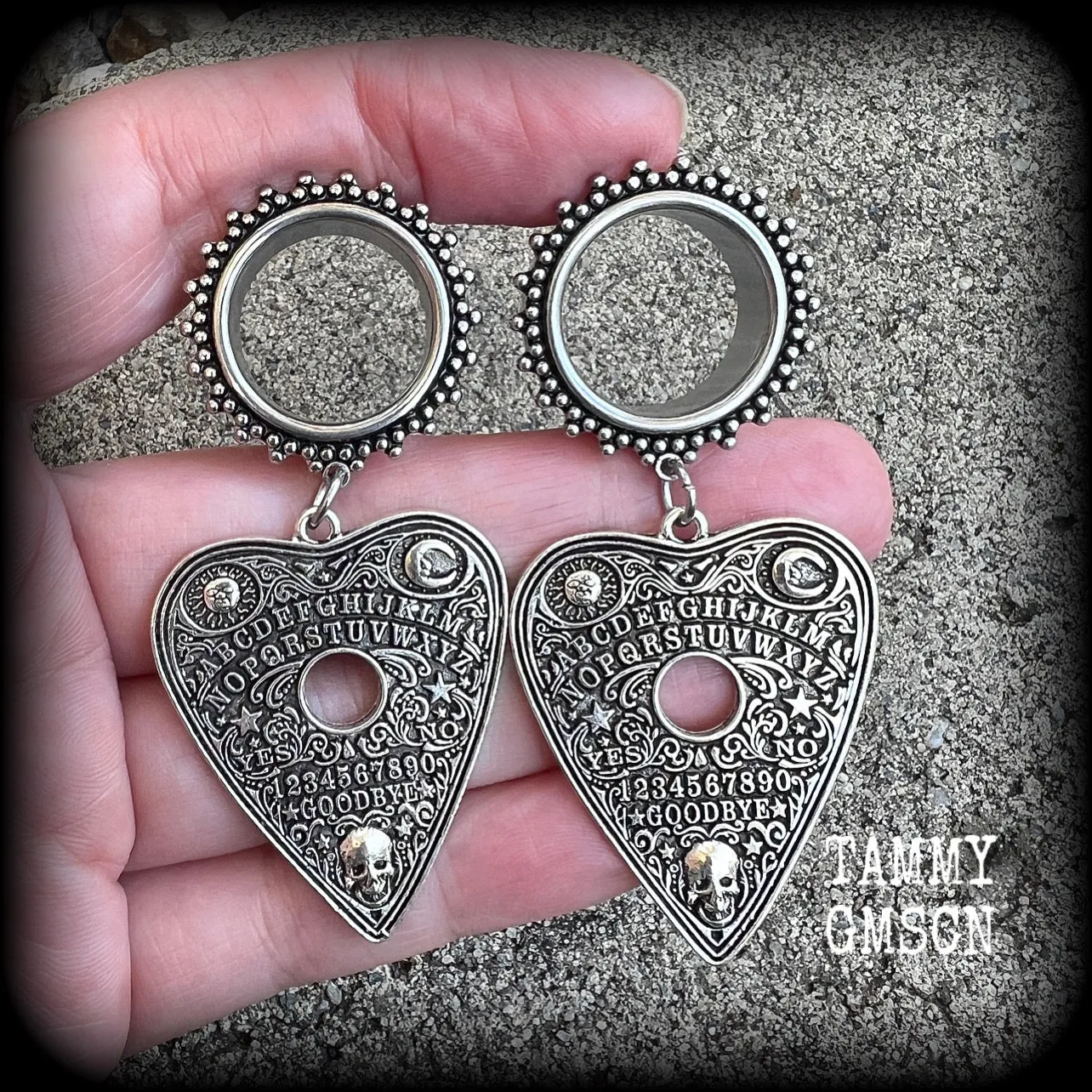 Ouija board planchette tunnel earrings-Esoteric gauged earrings