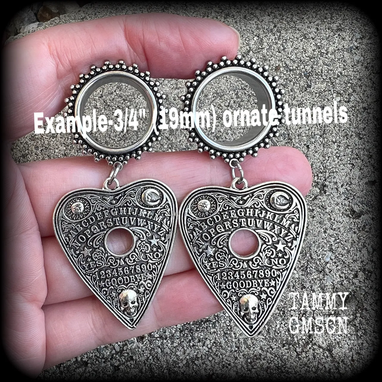 Ouija board planchette tunnel earrings-Esoteric gauged earrings