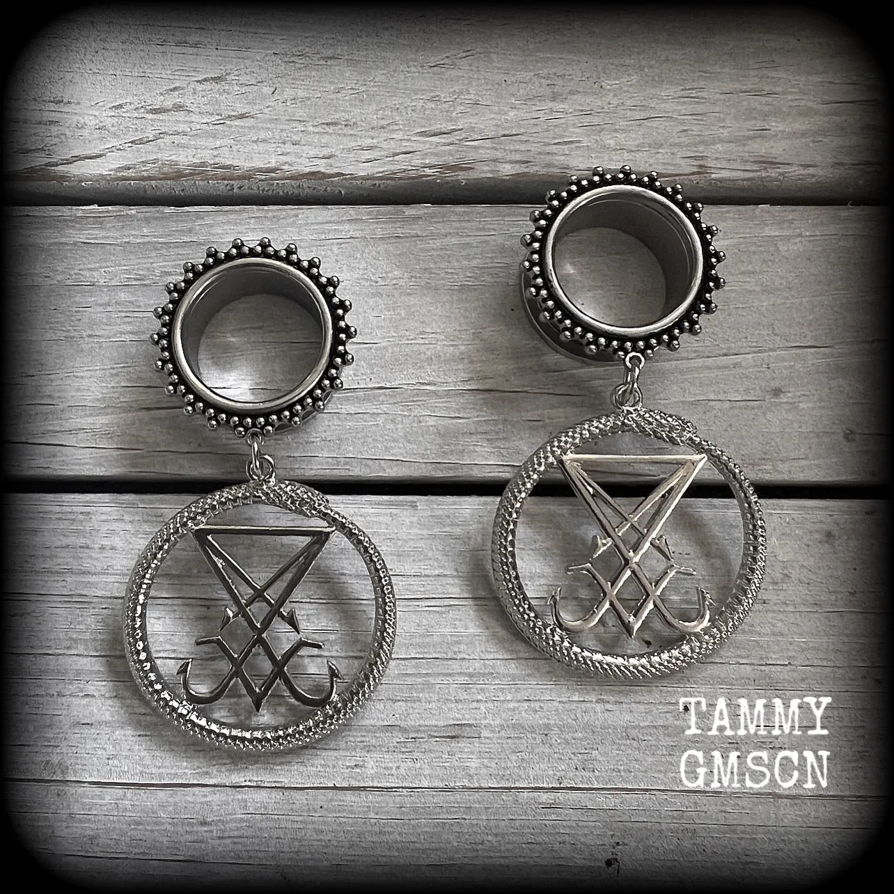 Ouroboros tunnel earrings-Occult gauged earrings
