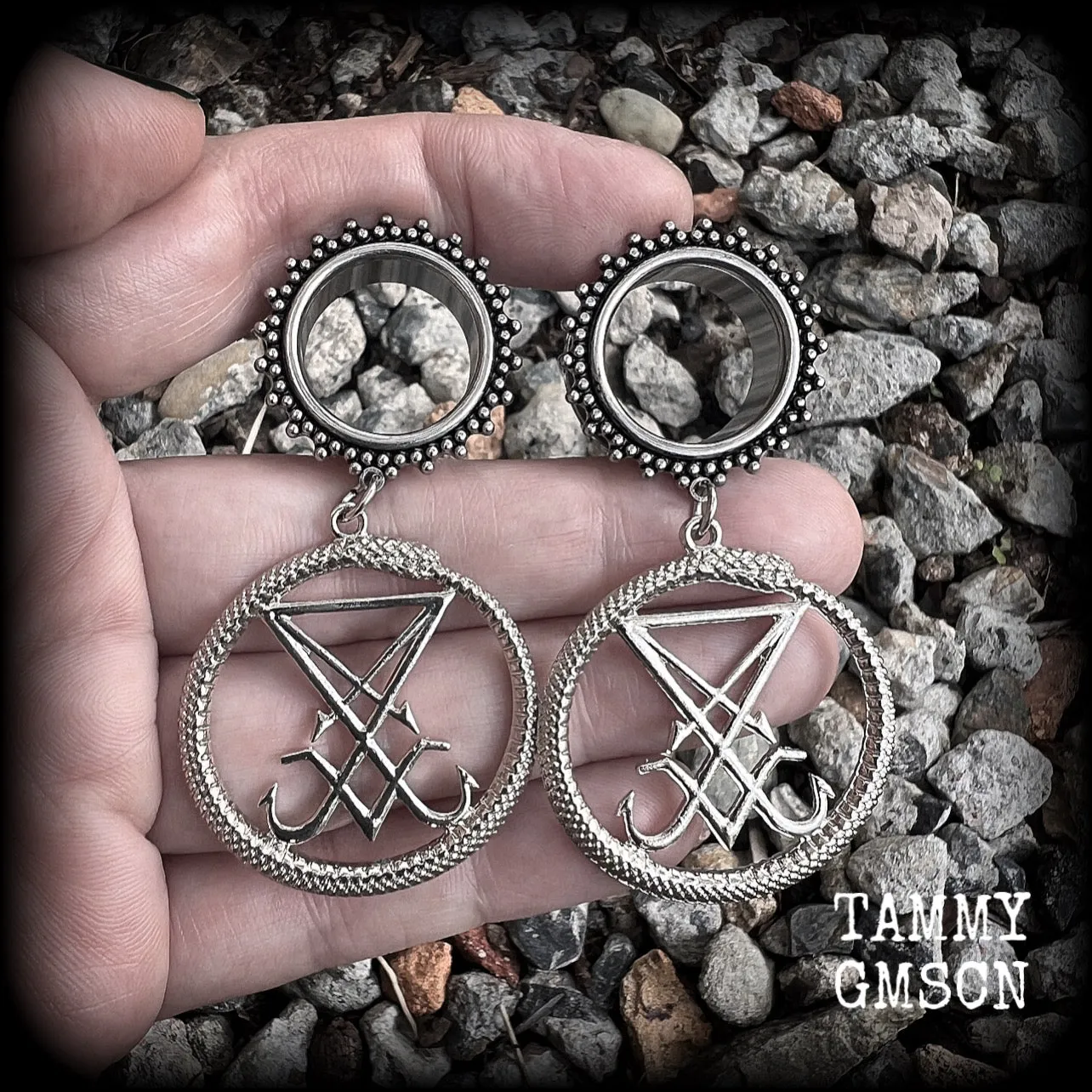 Ouroboros tunnel earrings-Occult gauged earrings