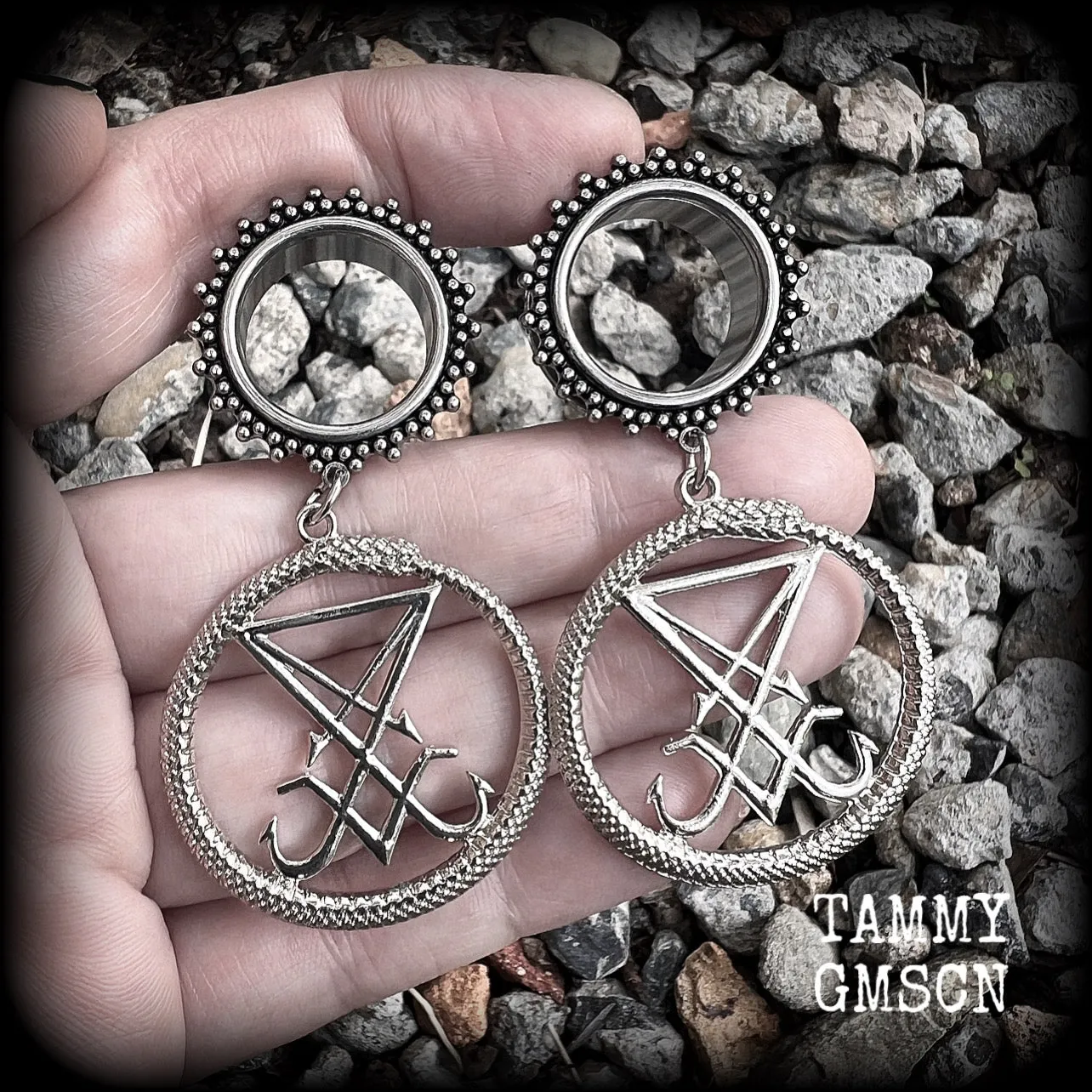 Ouroboros tunnel earrings-Occult gauged earrings