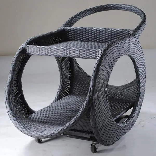 Outdoor Wicker Serving Trolley- Latte