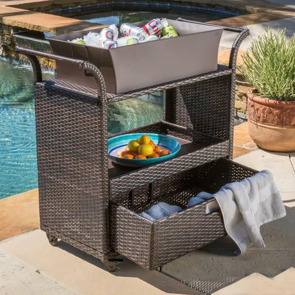 Outdoor Wicker Serving Trolley- Patio