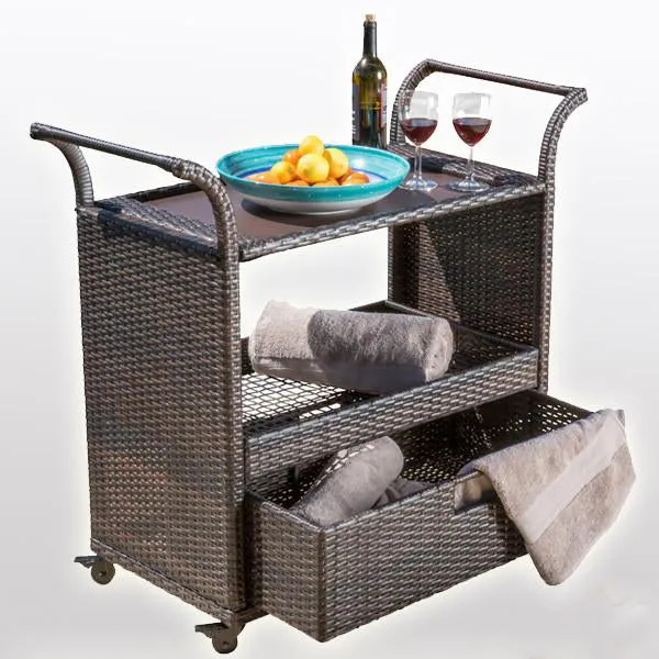 Outdoor Wicker Serving Trolley- Patio