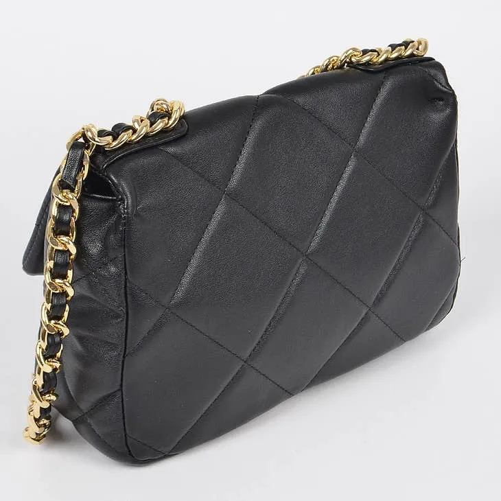 Quilted Faux Leather Clutch Black