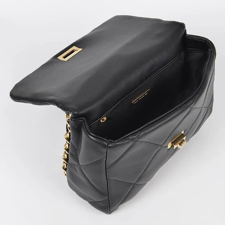 Quilted Faux Leather Clutch Black
