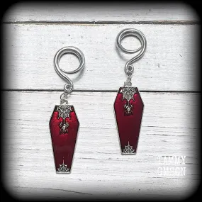 Red enamel coffin gauged earrings-Halloween horrorpunk ear gauges