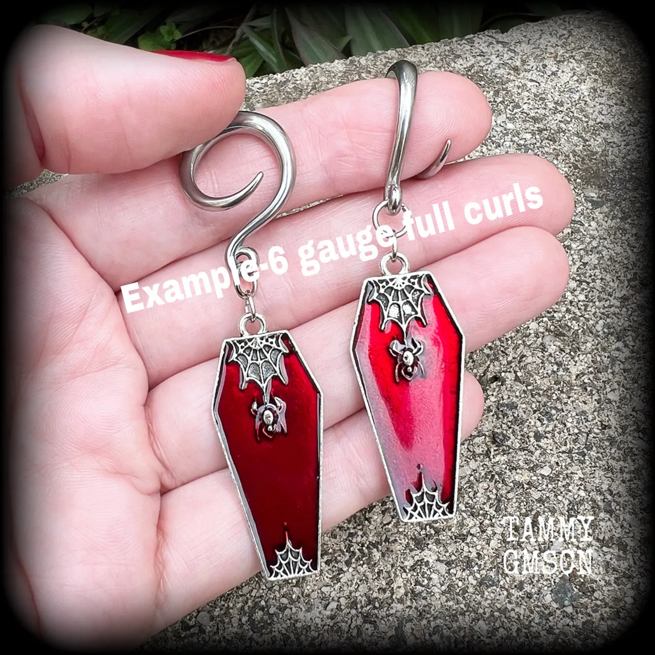 Red enamel coffin gauged earrings-Halloween horrorpunk ear gauges