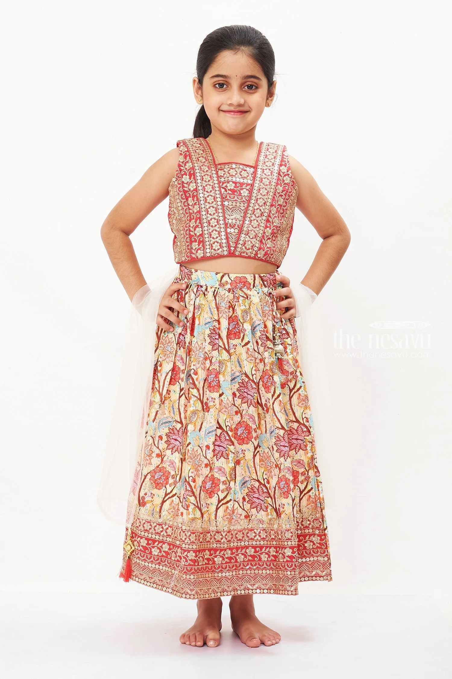 Regal Ruby Ghagra Choli Set with Majestic Prints - A Royal Ensemble