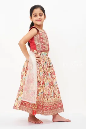 Regal Ruby Ghagra Choli Set with Majestic Prints - A Royal Ensemble