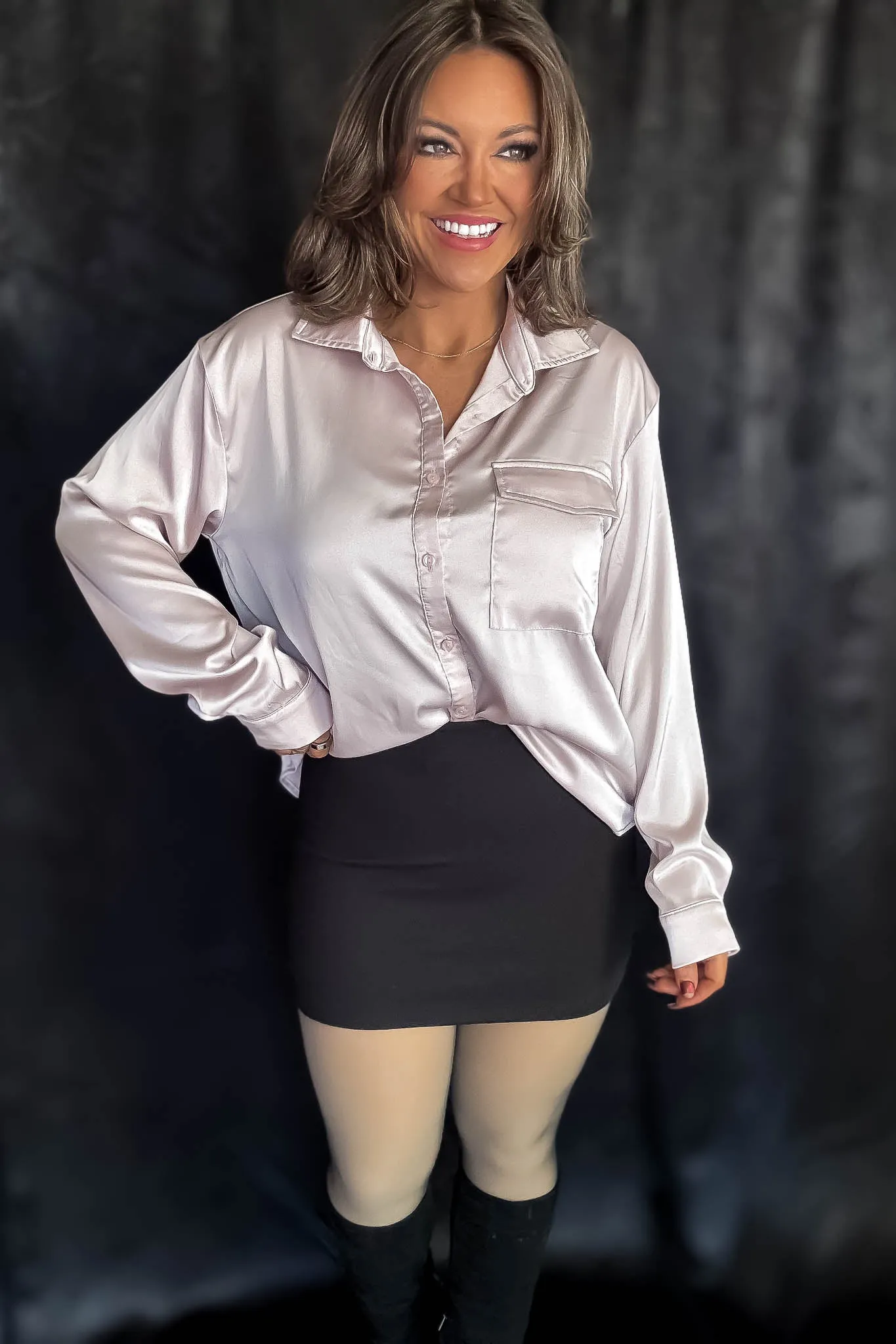 Satin Campange Button Down Blouse