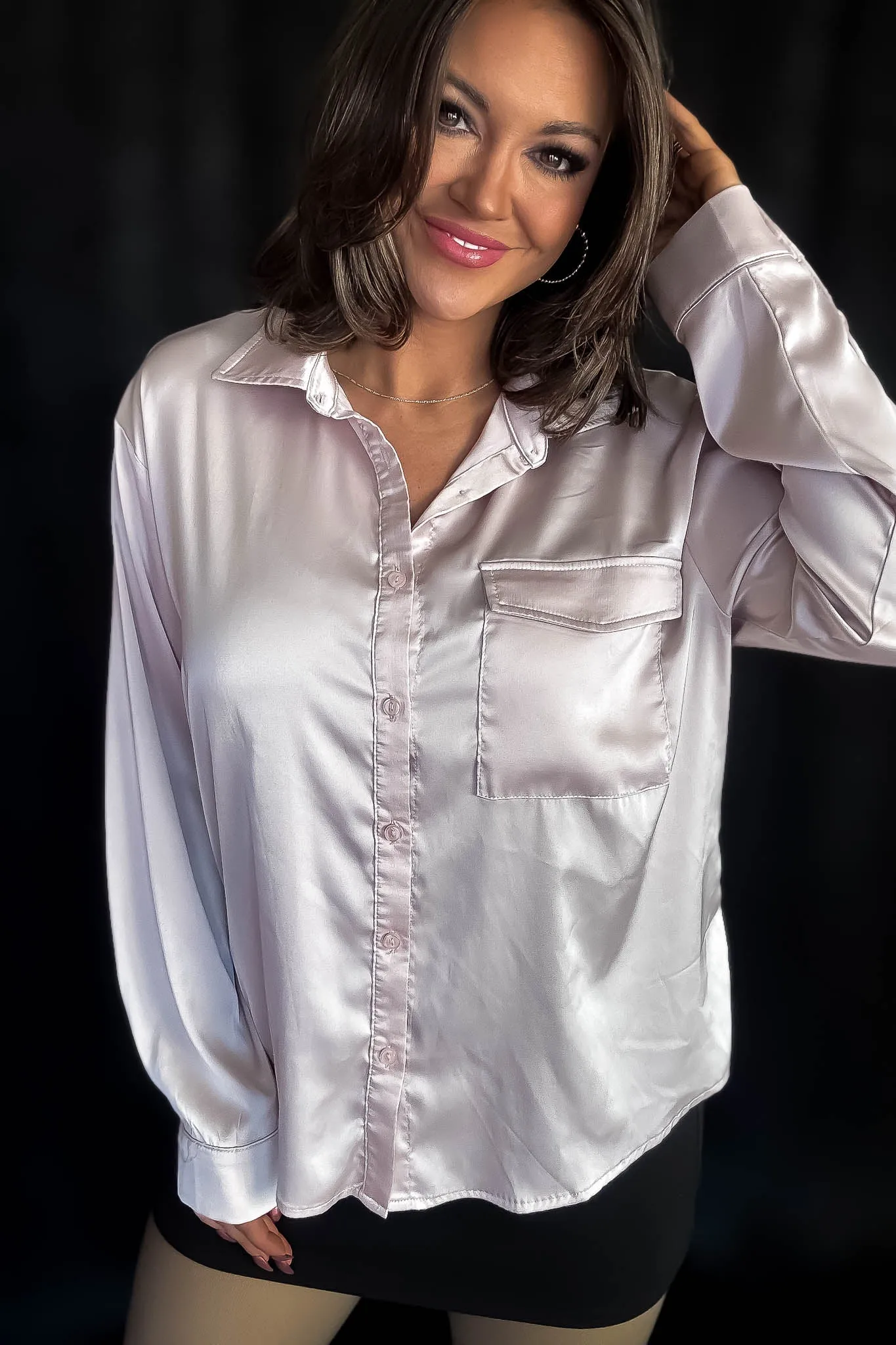 Satin Campange Button Down Blouse