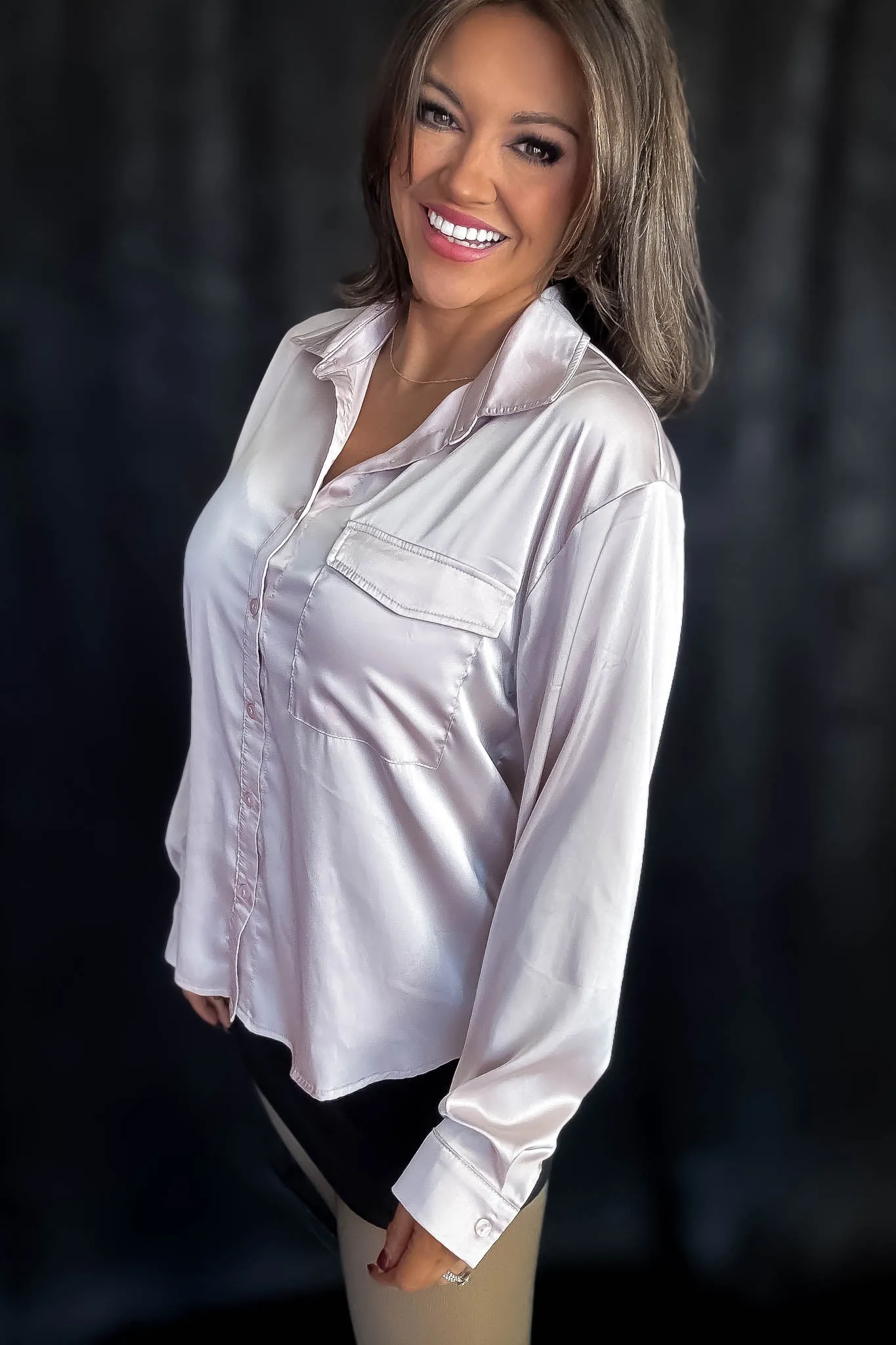 Satin Campange Button Down Blouse