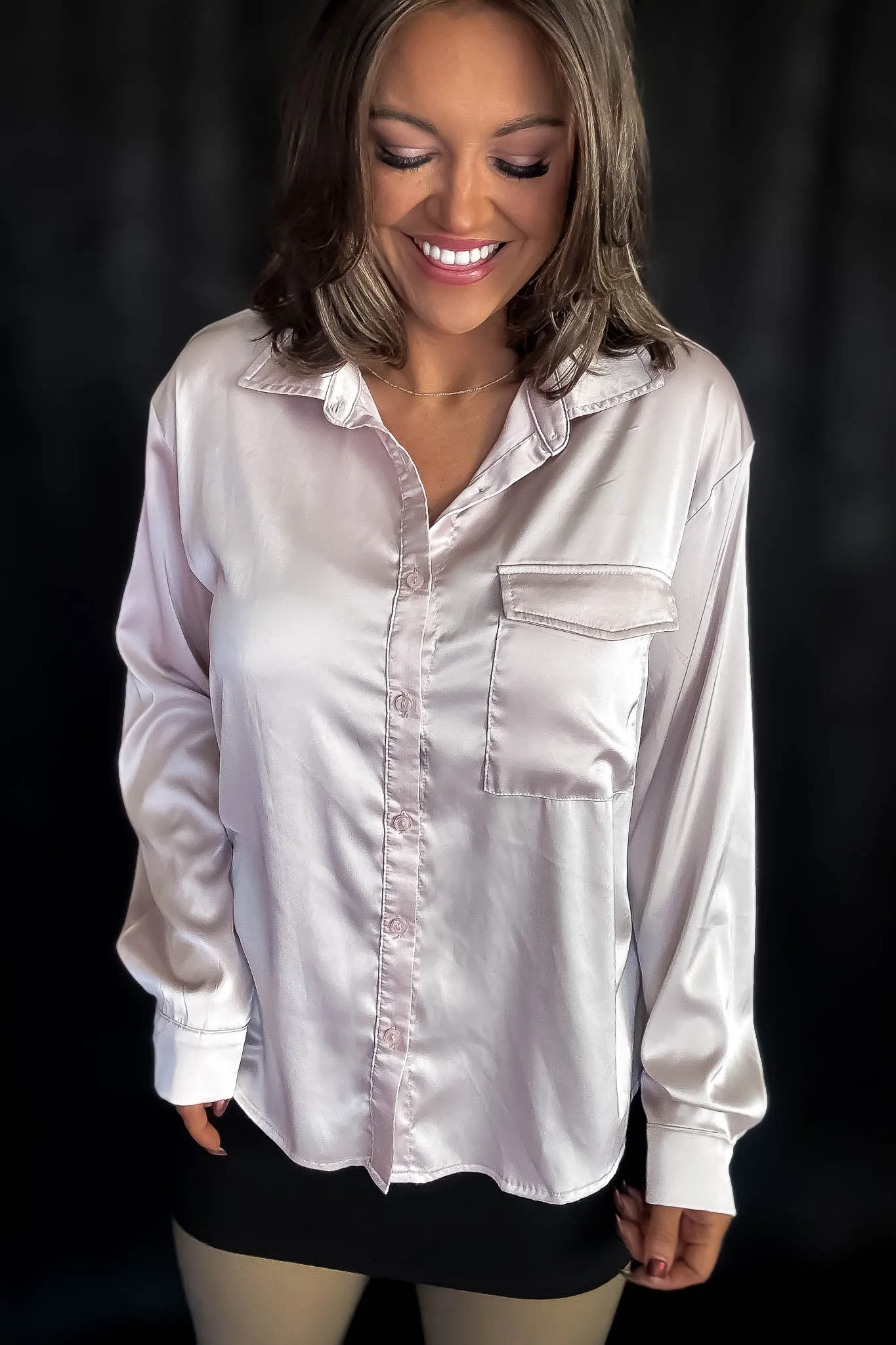 Satin Campange Button Down Blouse