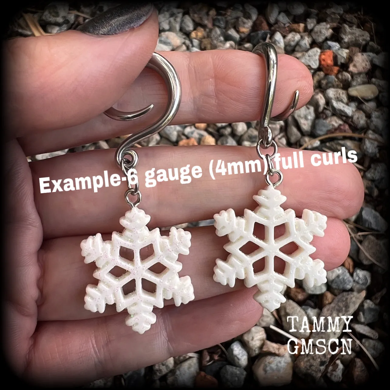Snowflake gauged earrings-Christmas ear hangers