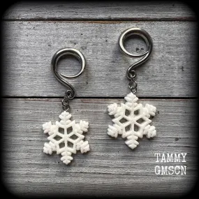 Snowflake gauged earrings-Christmas ear hangers