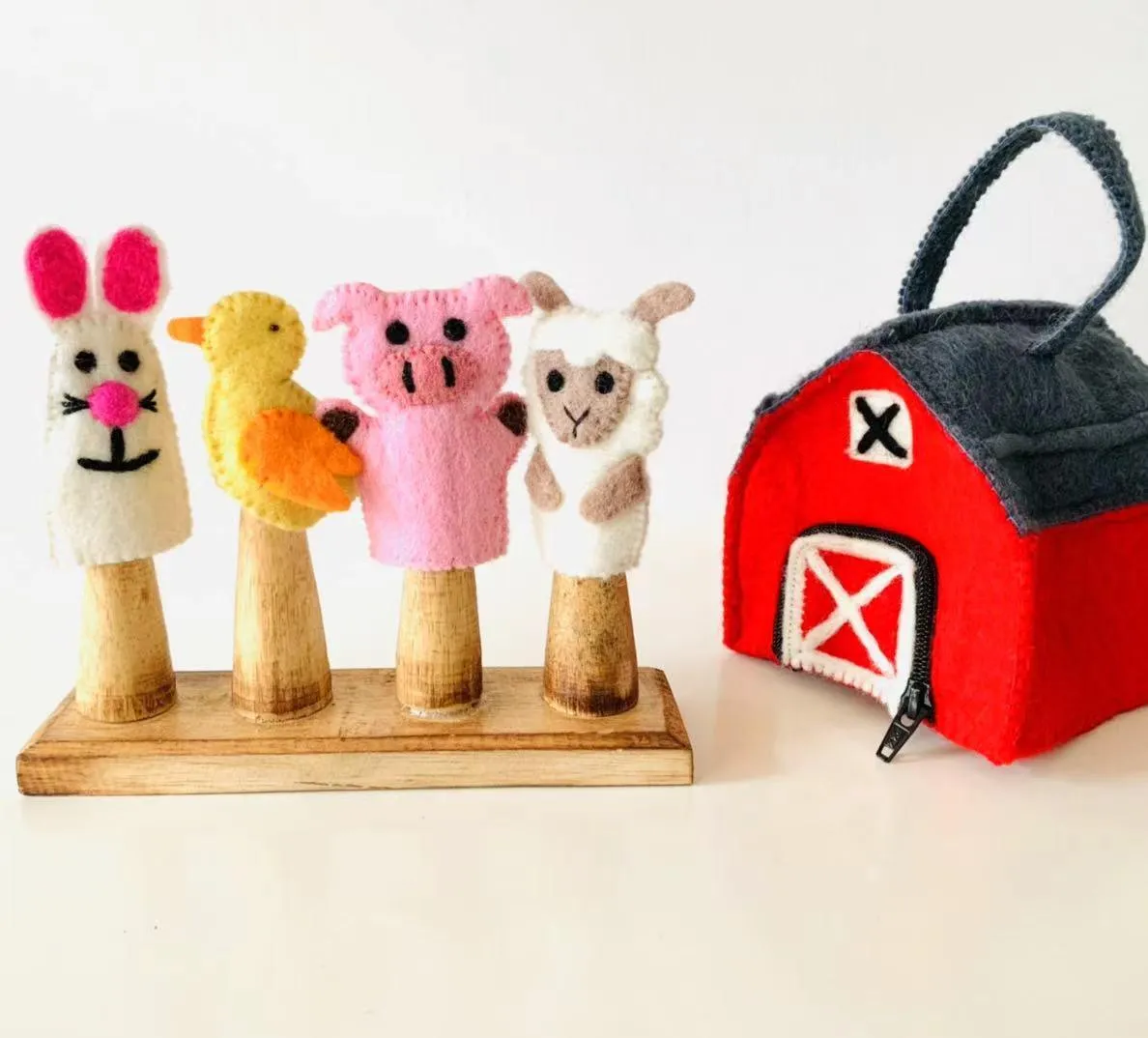 Tara Treasures Felt Farm Animal Toys Finger Puppets Set of 4 Pretend & Imaginative Play