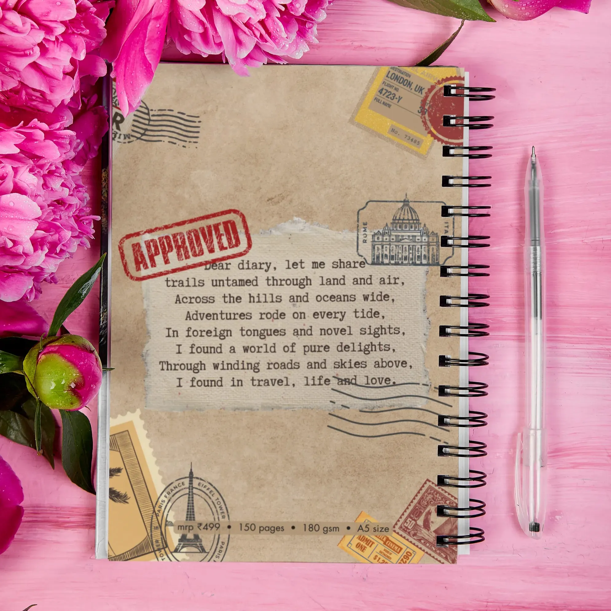 Travel Journal Graphic Cover A5 150 Page Spiral Notebook