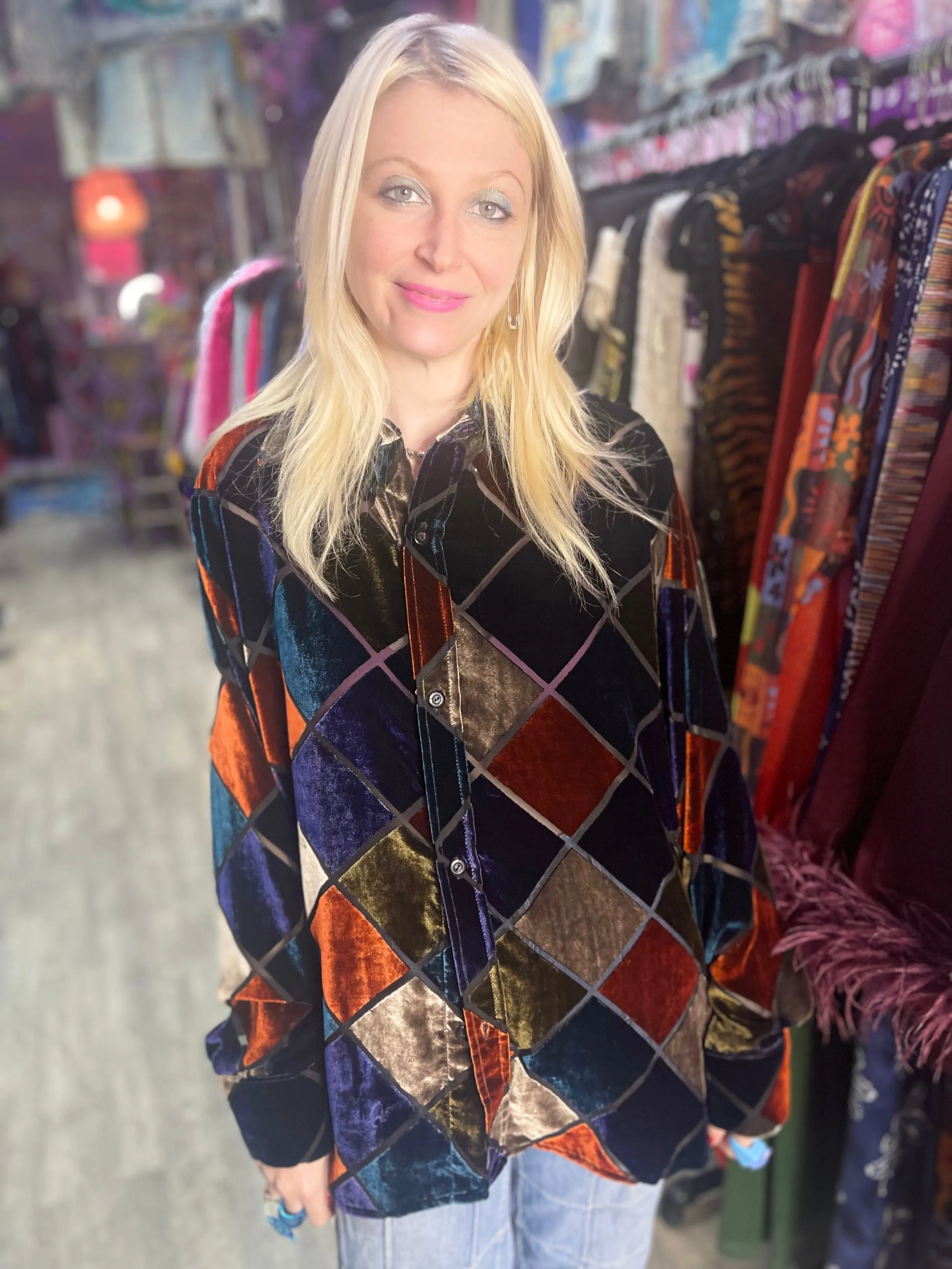 Vintage 90s Harlequin Velvety Top
