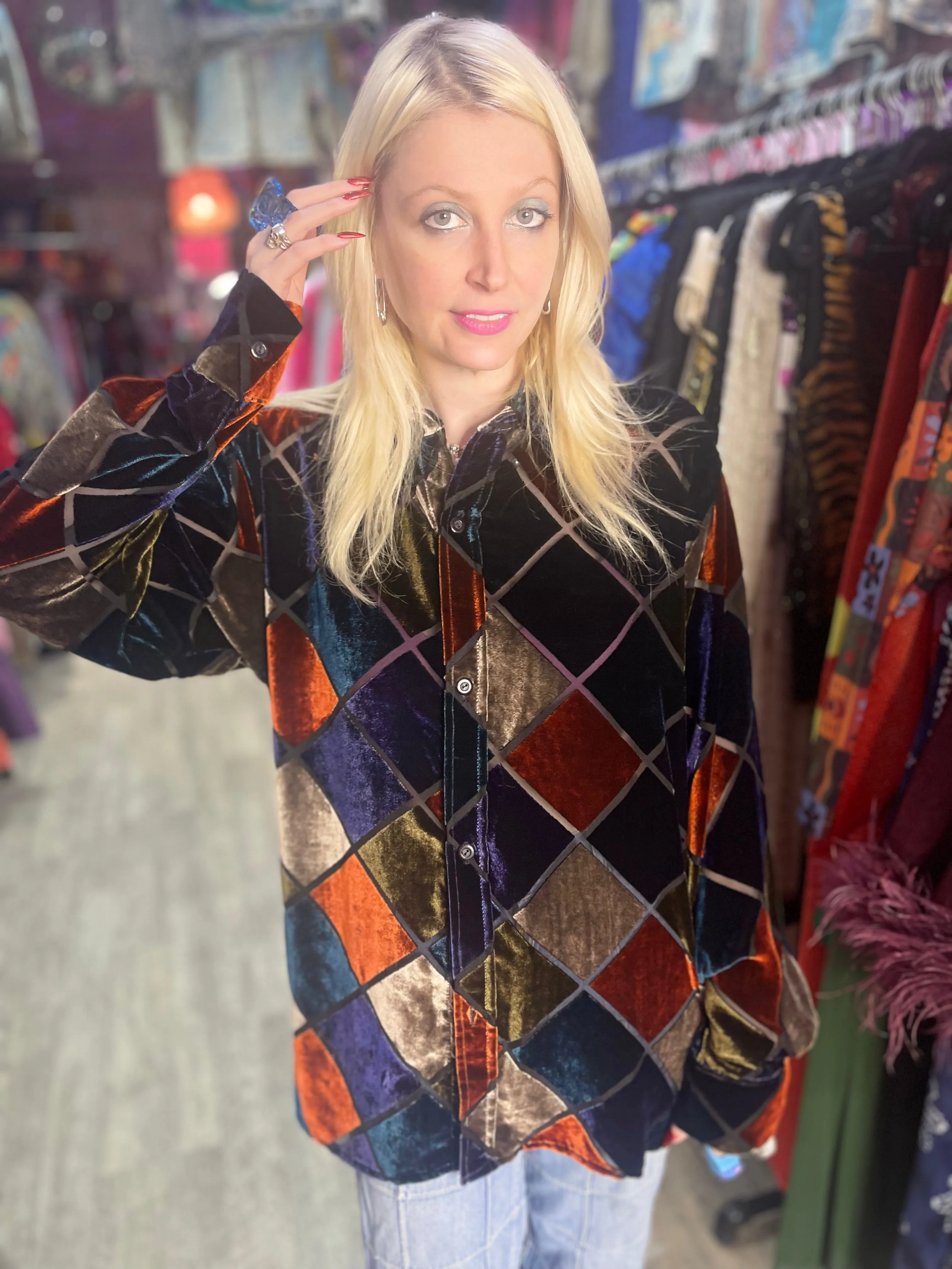 Vintage 90s Harlequin Velvety Top