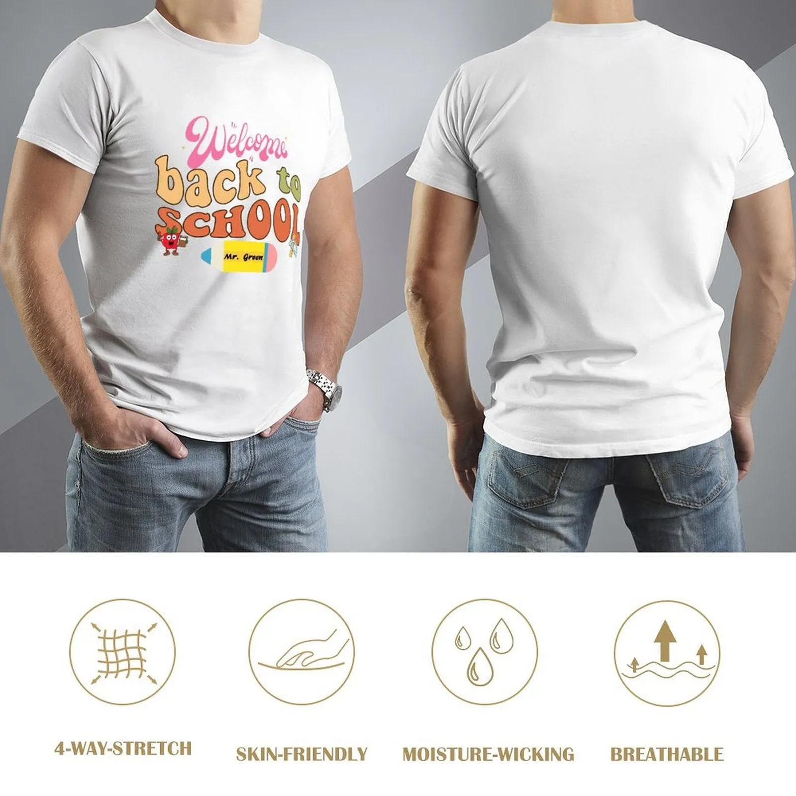Welcome Back to School Personalized Name Cotton T-shirt for Men Back to School
