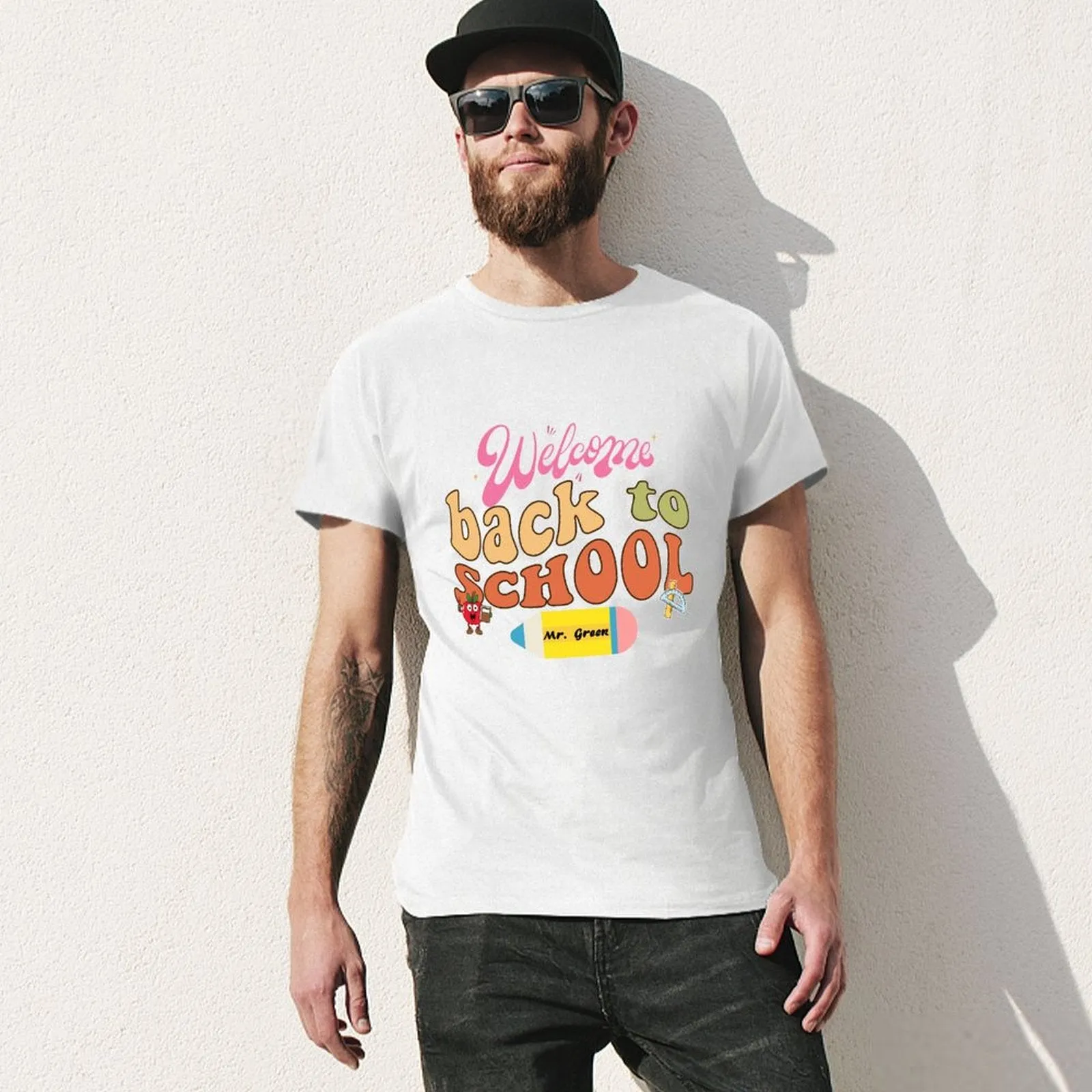 Welcome Back to School Personalized Name Cotton T-shirt for Men Back to School