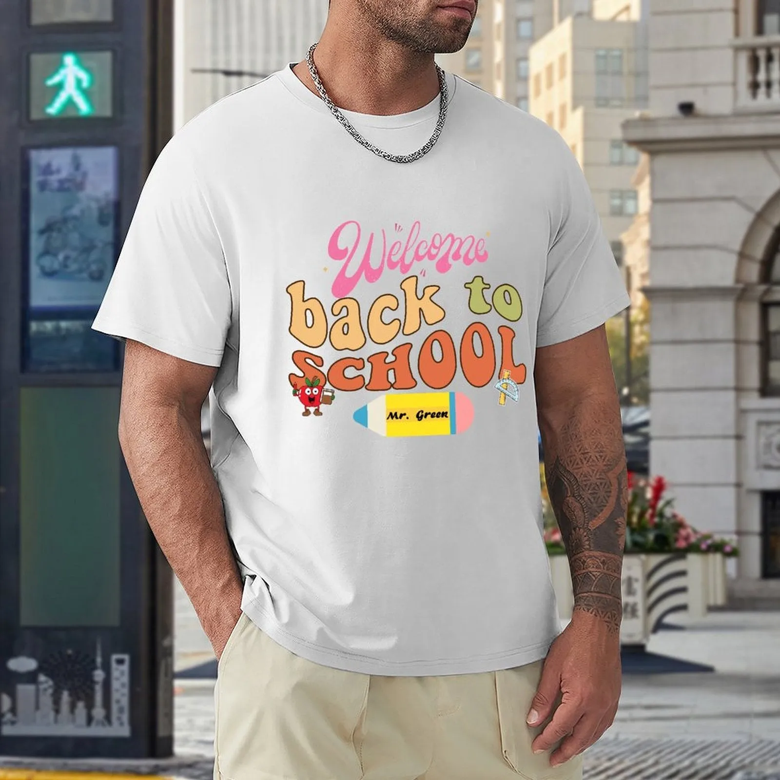 Welcome Back to School Personalized Name Cotton T-shirt for Men Back to School