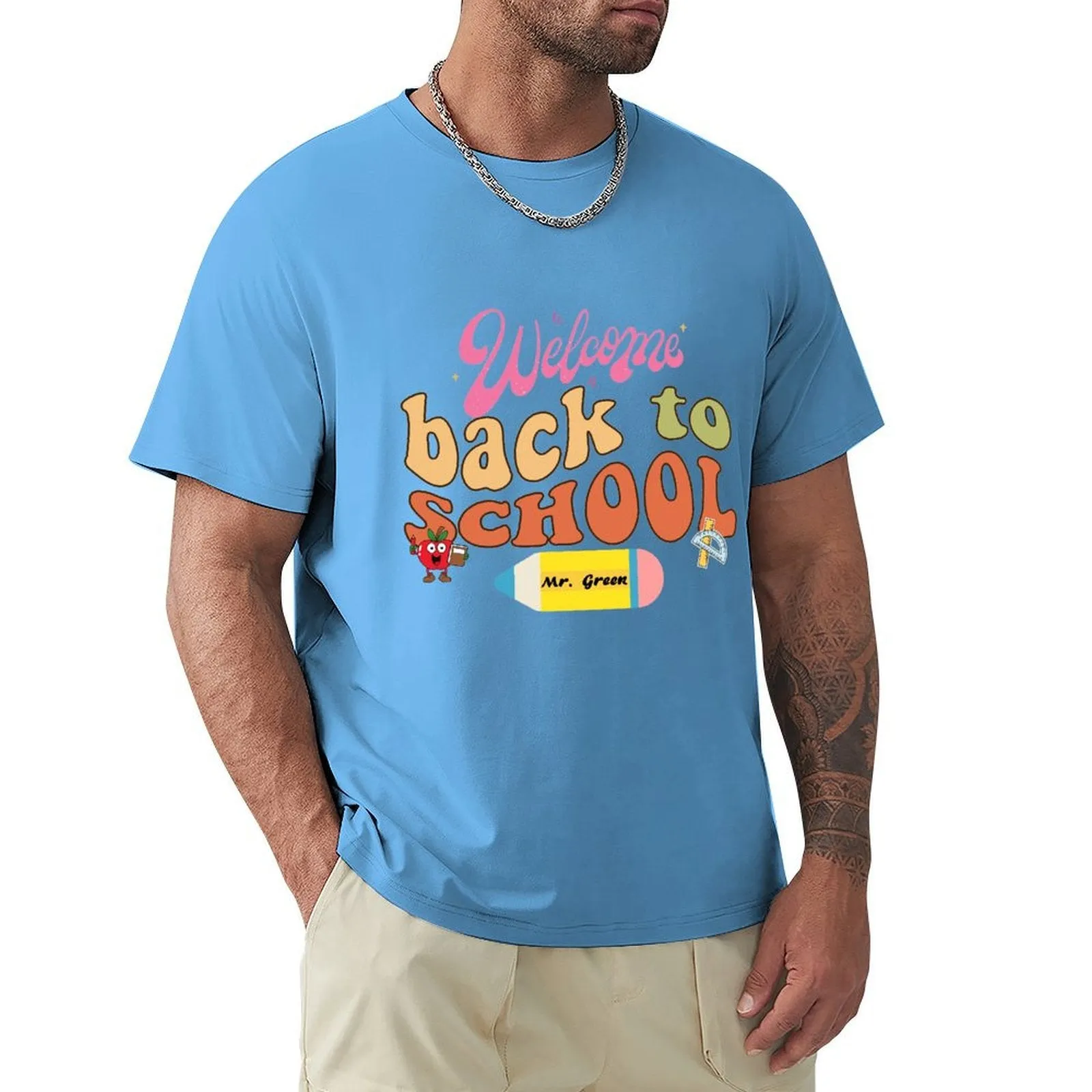 Welcome Back to School Personalized Name Cotton T-shirt for Men Back to School