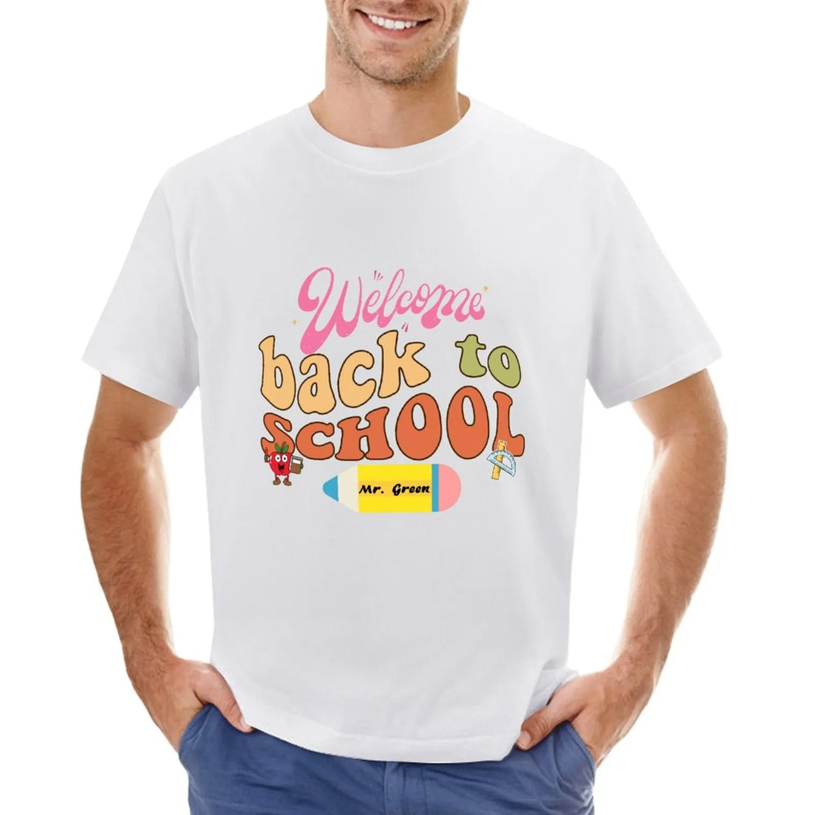 Welcome Back to School Personalized Name Cotton T-shirt for Men Back to School