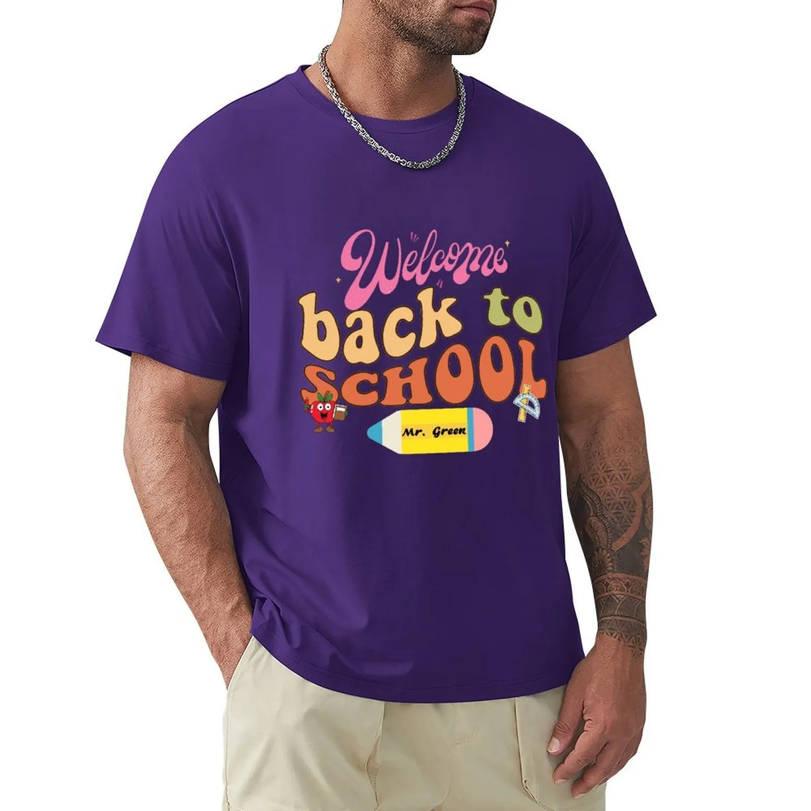 Welcome Back to School Personalized Name Cotton T-shirt for Men Back to School