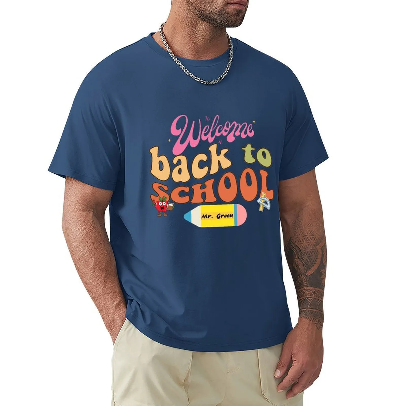 Welcome Back to School Personalized Name Cotton T-shirt for Men Back to School