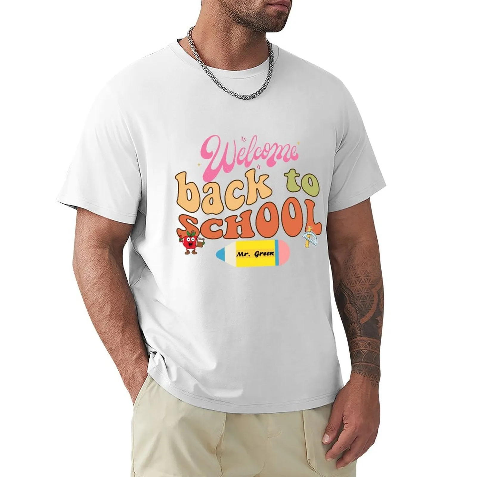 Welcome Back to School Personalized Name Cotton T-shirt for Men Back to School
