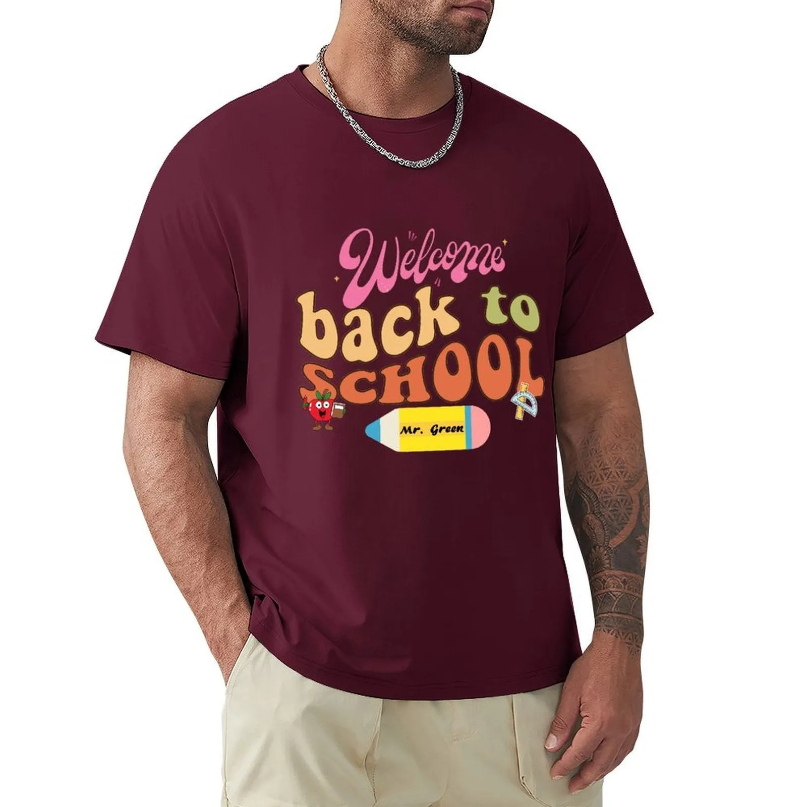 Welcome Back to School Personalized Name Cotton T-shirt for Men Back to School