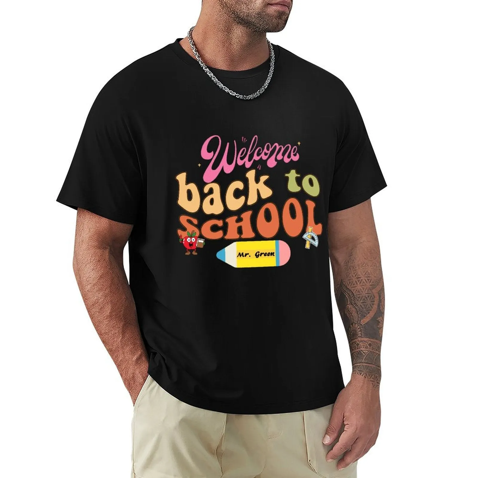 Welcome Back to School Personalized Name Cotton T-shirt for Men Back to School