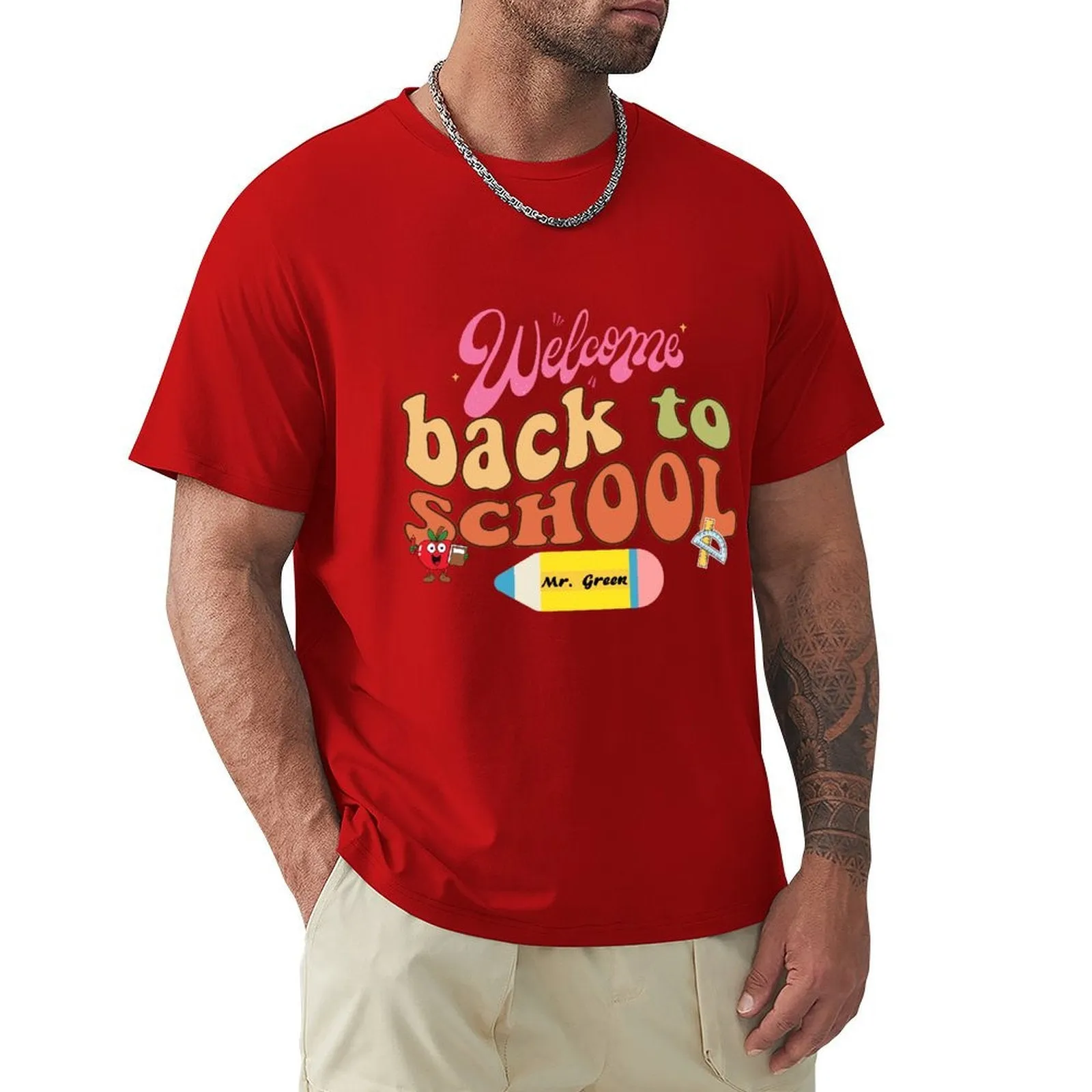 Welcome Back to School Personalized Name Cotton T-shirt for Men Back to School