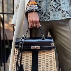Willa Woven Black Straw Hand Bag