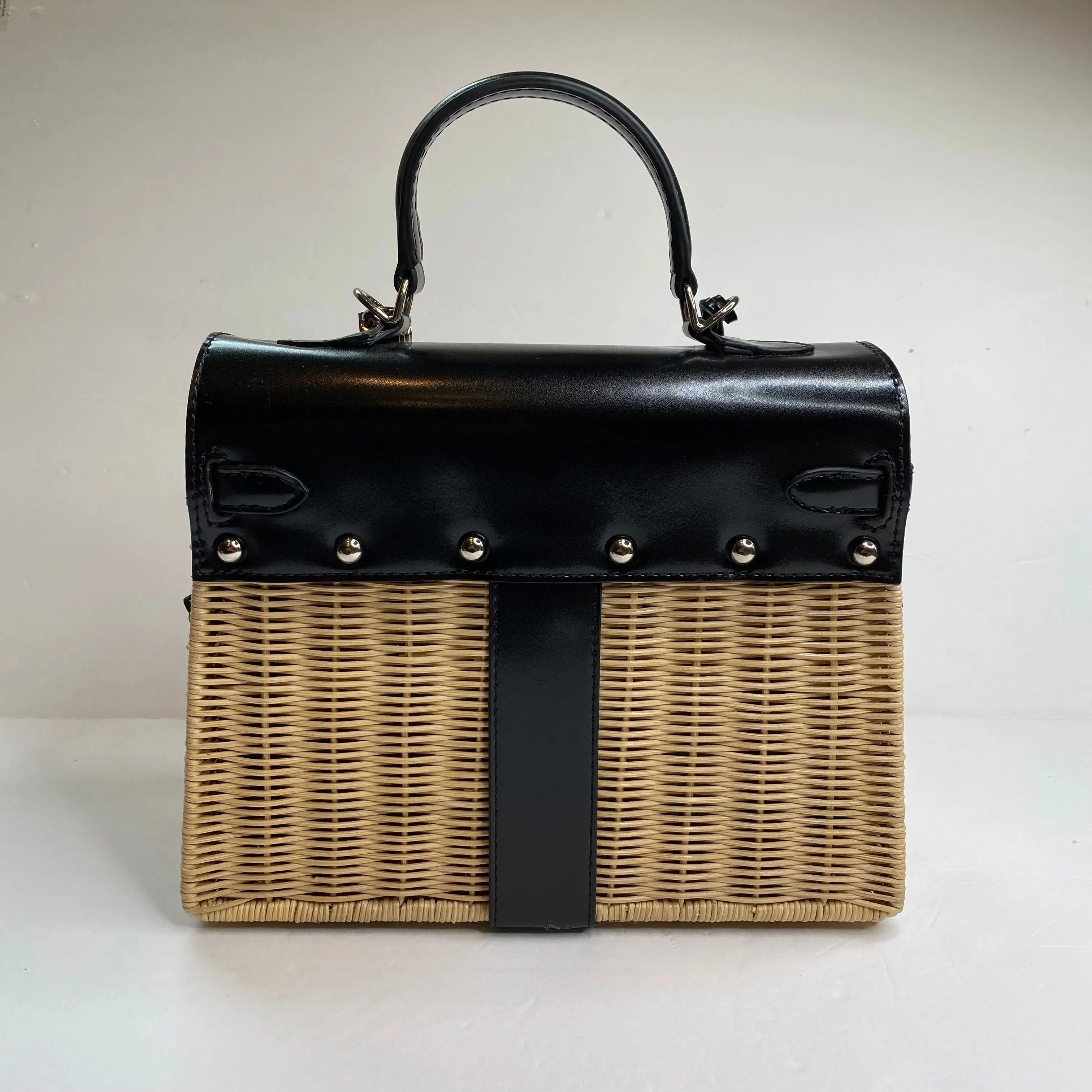 Willa Woven Black Straw Hand Bag