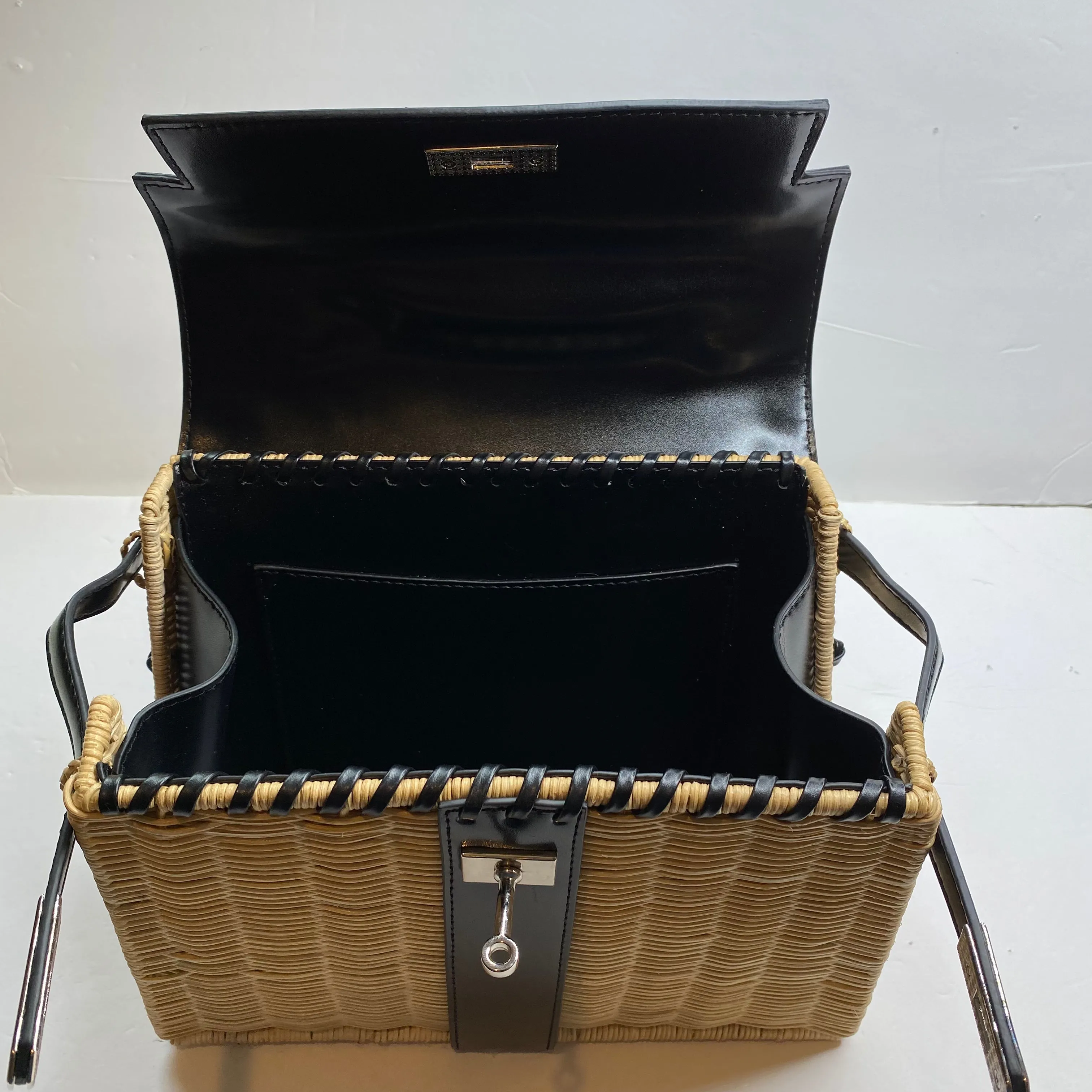 Willa Woven Black Straw Hand Bag