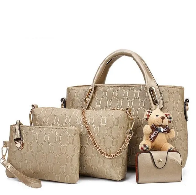 Women Fashion Geometric Design Shoulder Hand Bag, Set of 4