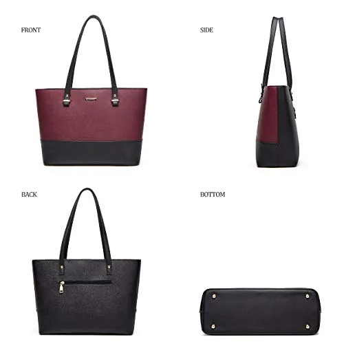 Women's Two-Tone Black & Wine Red 4-Piece Tote Bag, Shoulder Handbag, Clutch Wallet & Card Holder Set  (9 colors)
