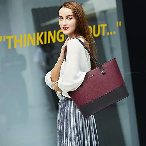 Women's Two-Tone Black & Wine Red 4-Piece Tote Bag, Shoulder Handbag, Clutch Wallet & Card Holder Set  (9 colors)
