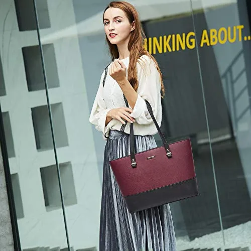 Women's Two-Tone Black & Wine Red 4-Piece Tote Bag, Shoulder Handbag, Clutch Wallet & Card Holder Set  (9 colors)