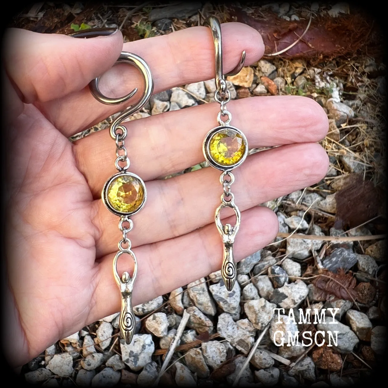 Yellow citrine goddess ear hangers-Spiral goddess ear weights