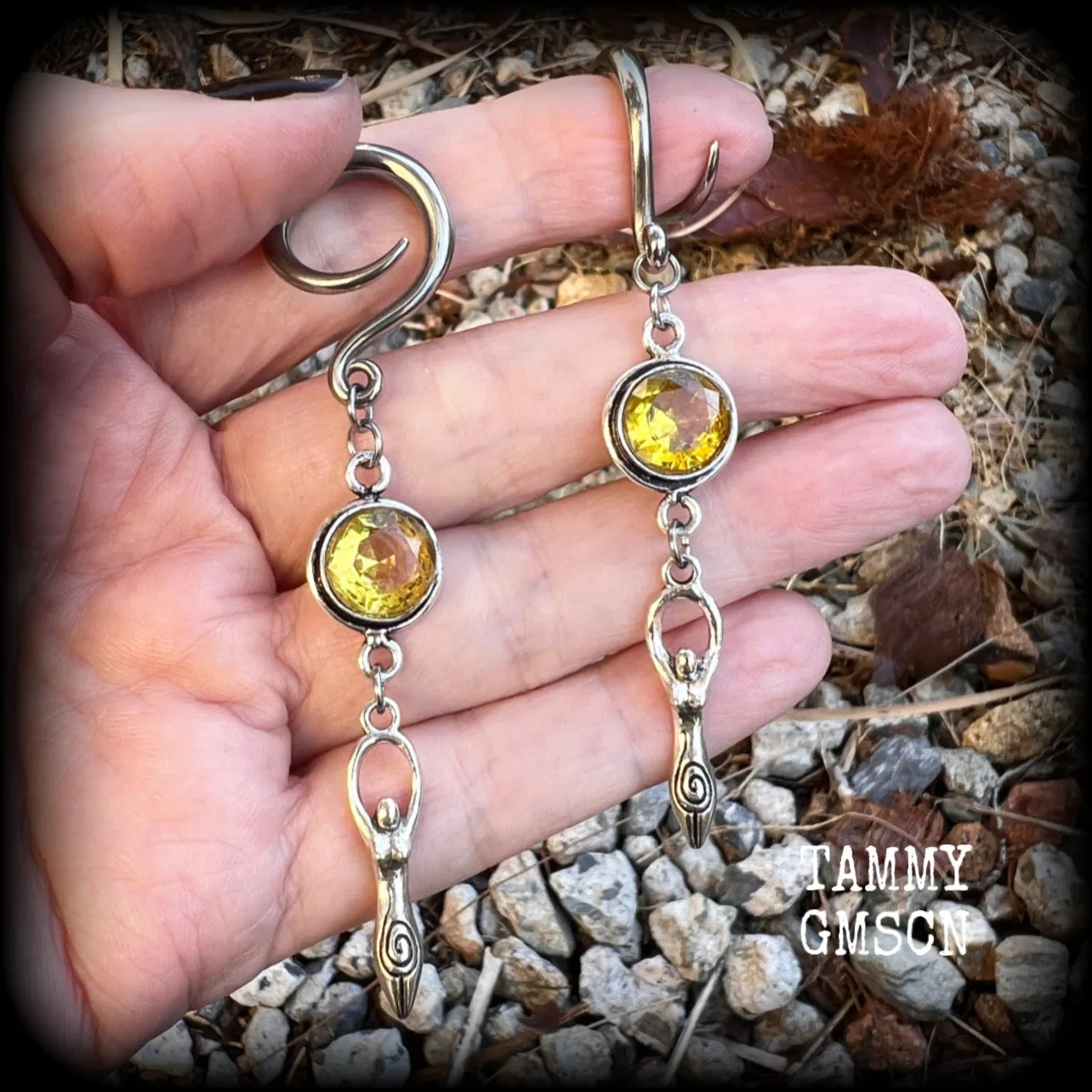 Yellow citrine goddess ear hangers-Spiral goddess ear weights