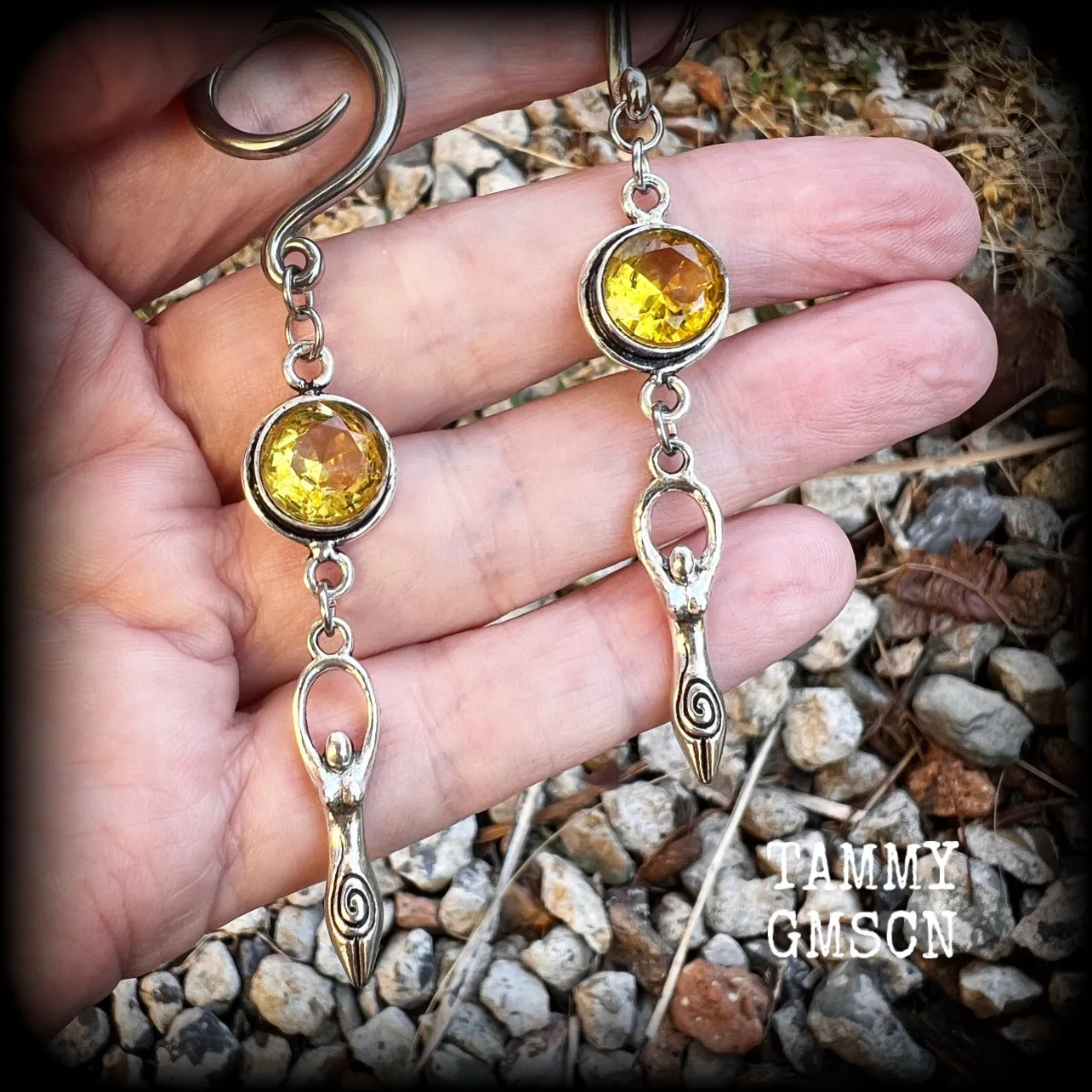 Yellow citrine goddess ear hangers-Spiral goddess ear weights