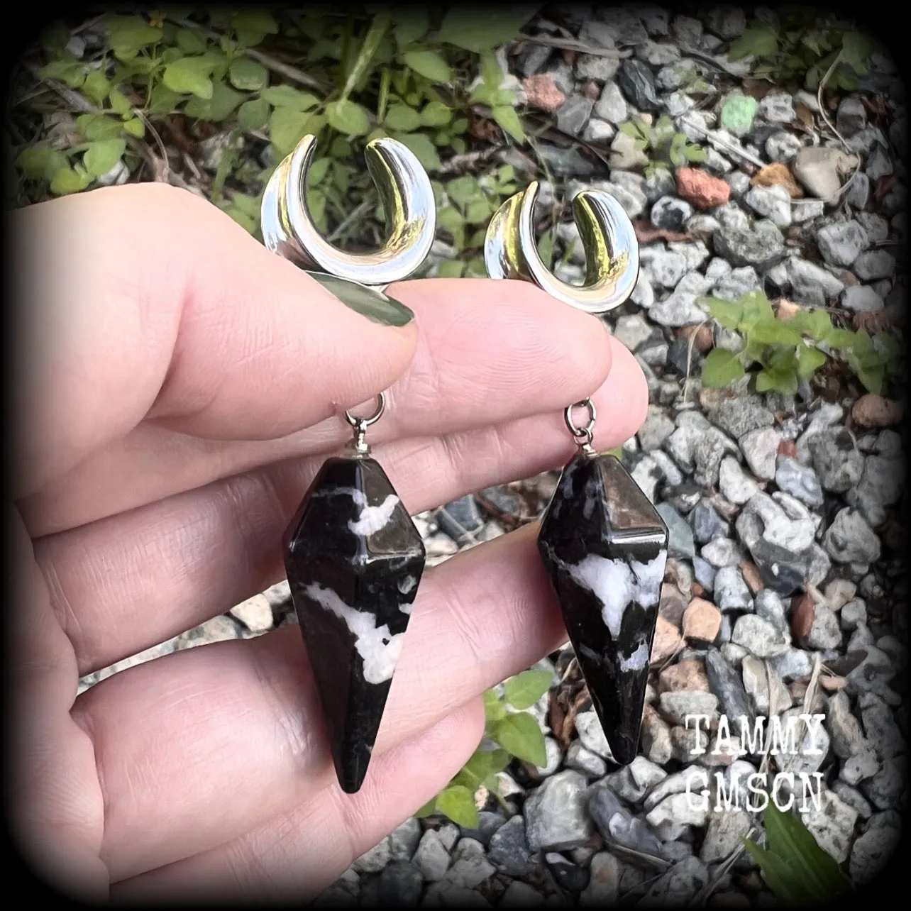 Zebra jasper gauged earrings-Gemstone ear weights