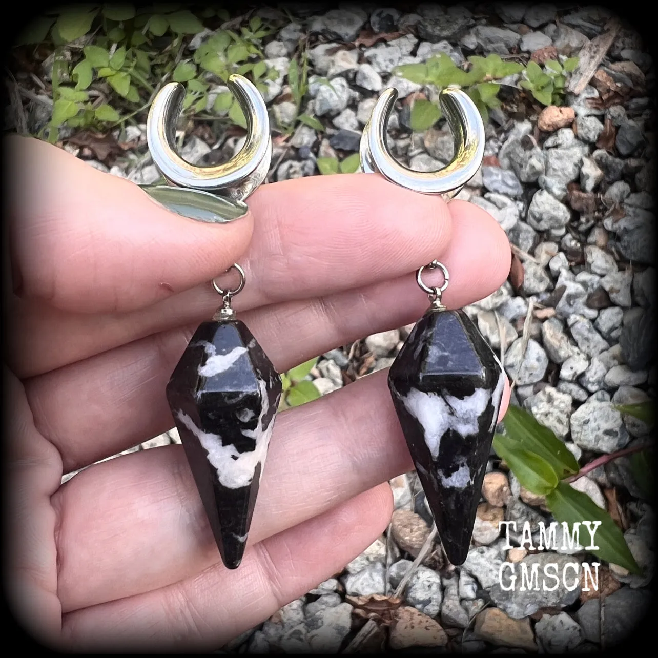 Zebra jasper gauged earrings-Gemstone ear weights
