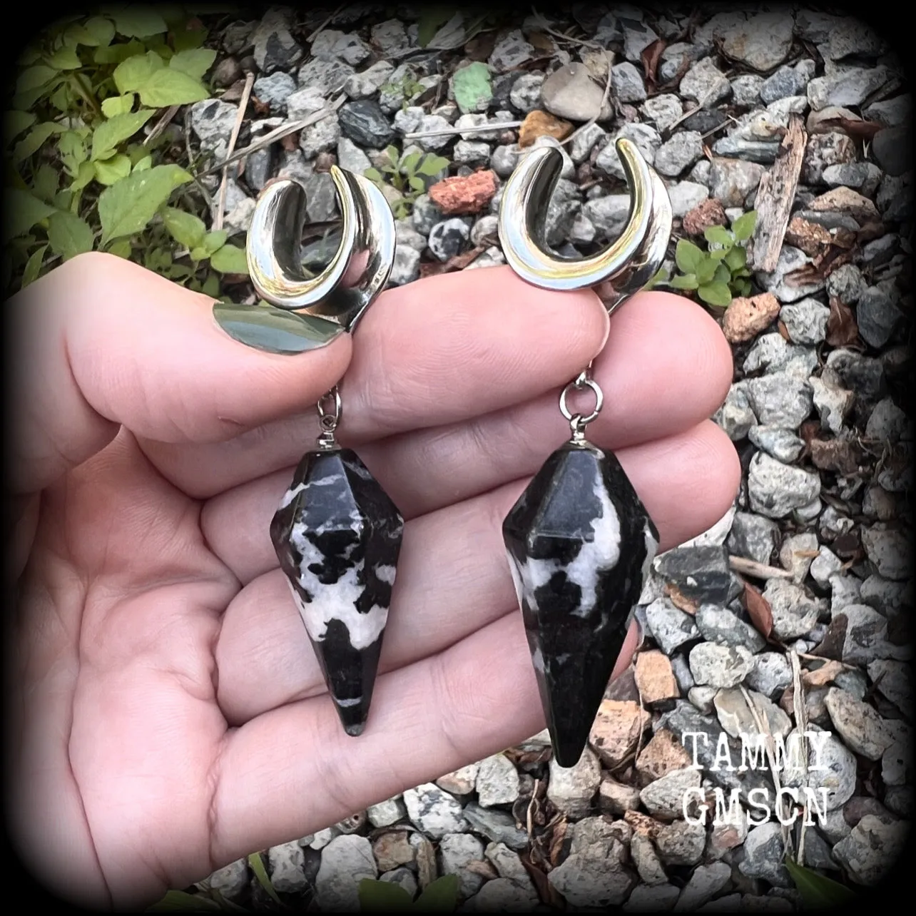 Zebra jasper gauged earrings-Gemstone ear weights
