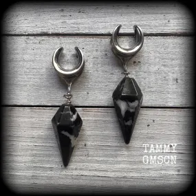 Zebra jasper gauged earrings-Gemstone ear weights